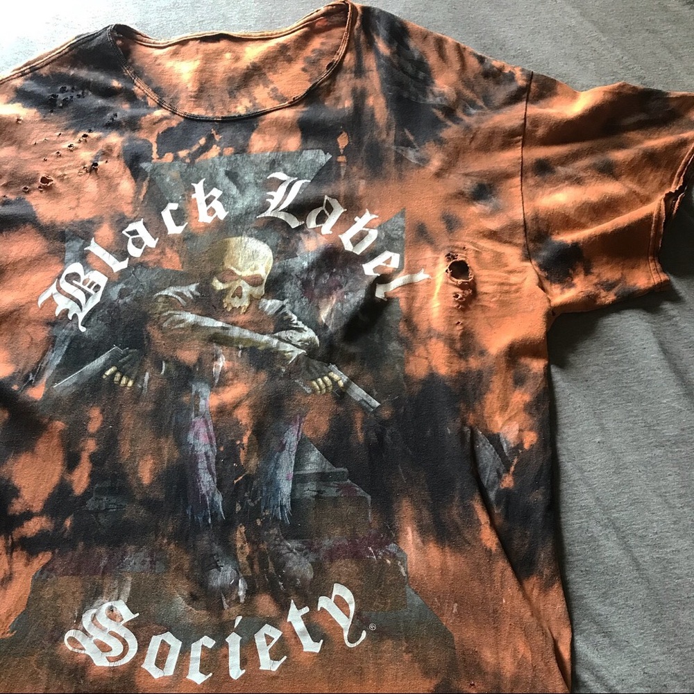Custom acid distressed black label society tee